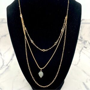 New Jolli Molli Layered Necklace Grey Stone Accent Gold Tone Chain